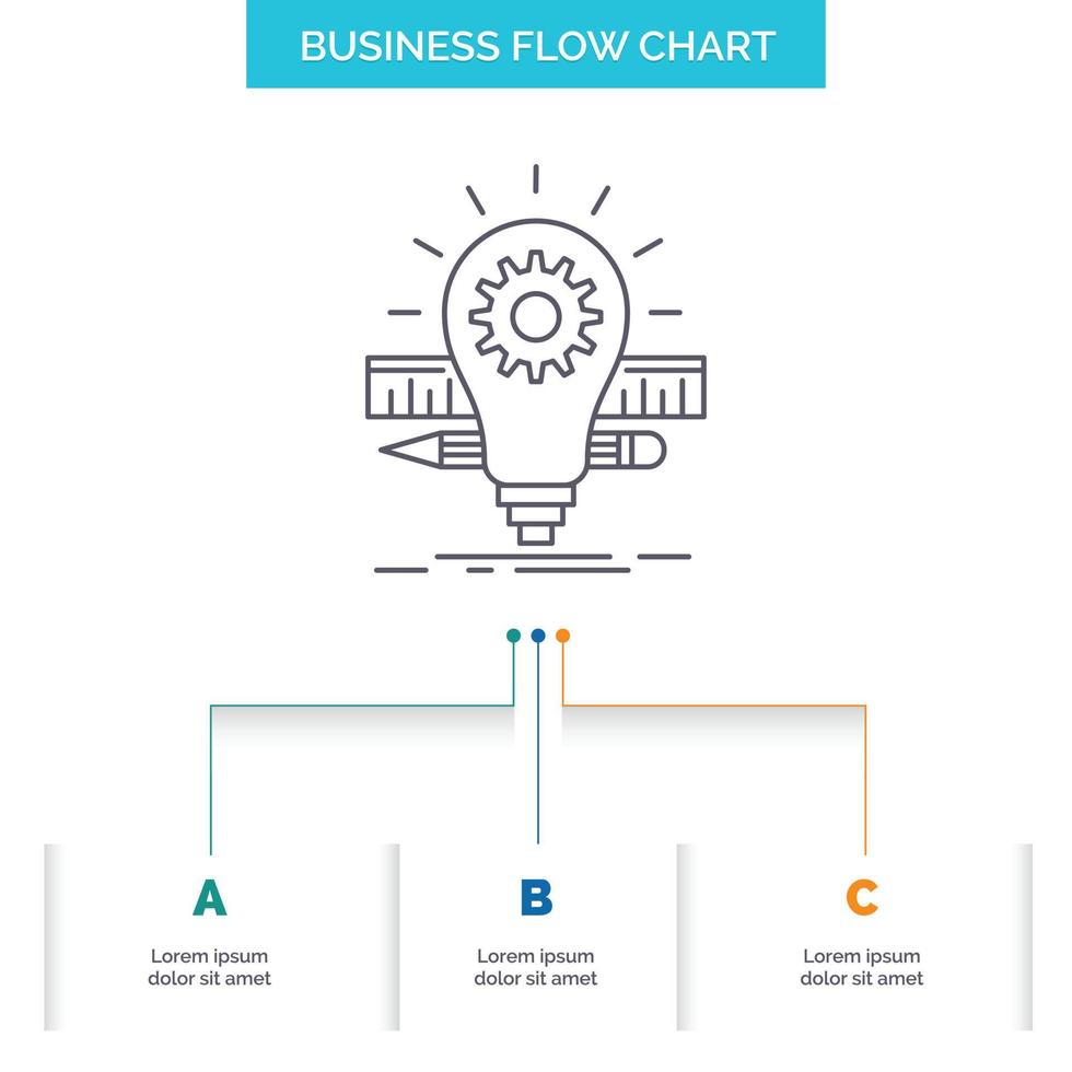 Development, idea, bulb, pencil, scale Business Flow Chart Design with 3 Steps. Line Icon For Presentation Background Template Place for text vector