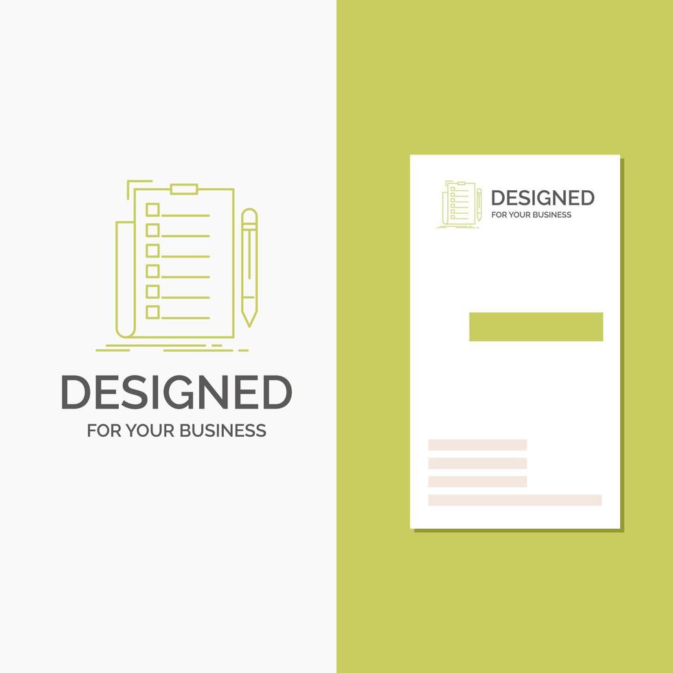 Business Logo for expertise. checklist. check. list. document. Vertical Green Business .Visiting Card template. Creative background vector illustration