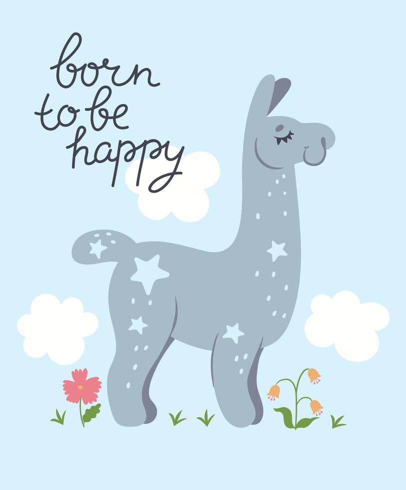 Poster for nursery with a llama. Vector graphics.