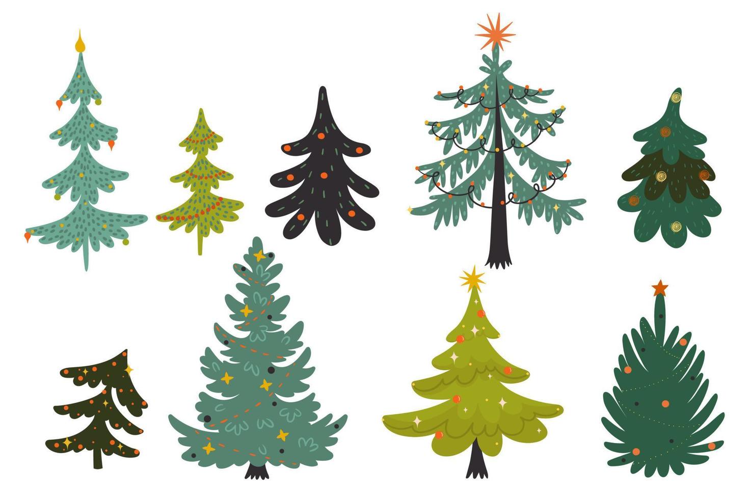Set of Christmas trees isolated on a white background. Vector graphics.