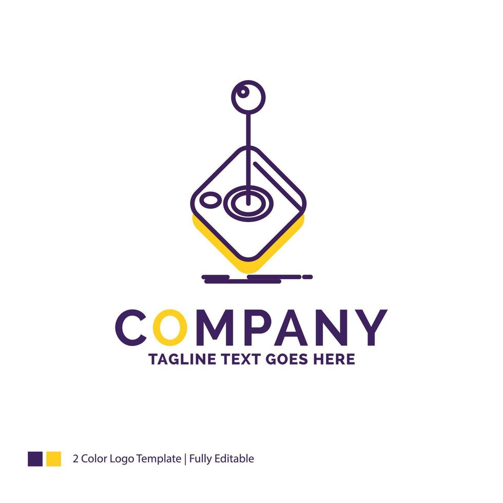 Company Name Logo Design For Arcade. game. gaming. joystick. stick. Purple and yellow Brand Name Design with place for Tagline. Creative Logo template for Small and Large Business. vector