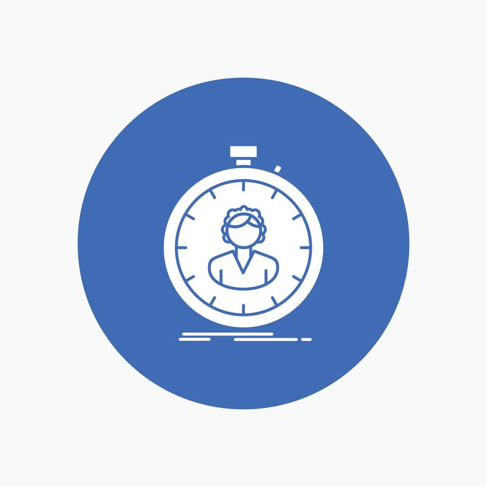 fast, speed, stopwatch, timer, girl White Glyph Icon in Circle. Vector Button illustration