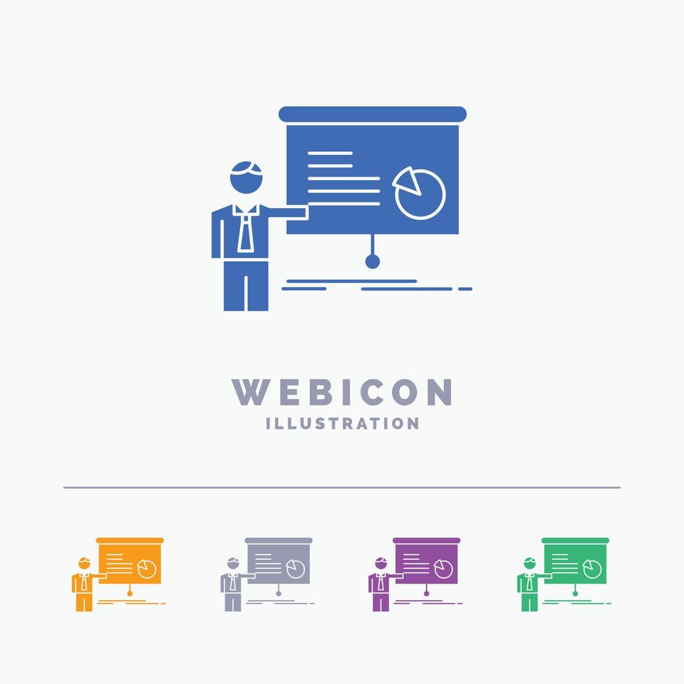 graph, meeting, presentation, report, seminar 5 Color Glyph Web Icon Template isolated on white. Vector illustration