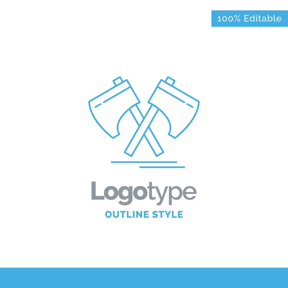 Blue Logo design for Axe, hatchet, tool, cutter, viking. Business Concept Brand Name Design and Place for Tagline. Creative Company Logo Template. vector
