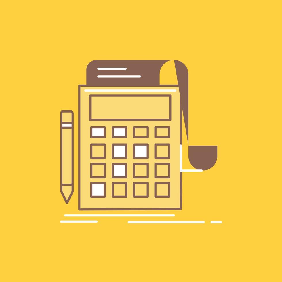 Accounting. audit. banking. calculation. calculator Flat Line Filled Icon. Beautiful Logo button over yellow background for UI and UX. website or mobile application vector