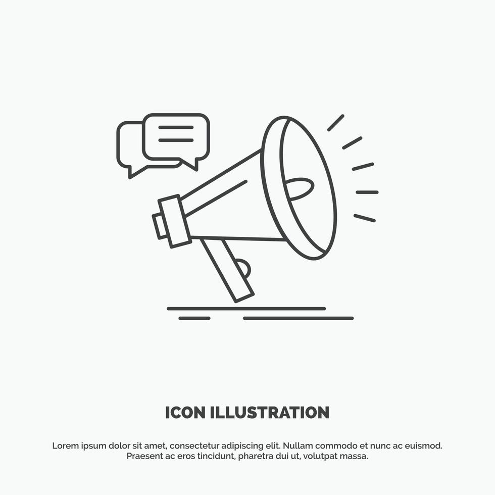 marketing. megáfono. anuncio. promoción. icono de promoción. símbolo gris vectorial de línea para ui y ux. sitio web o aplicación móvil vector