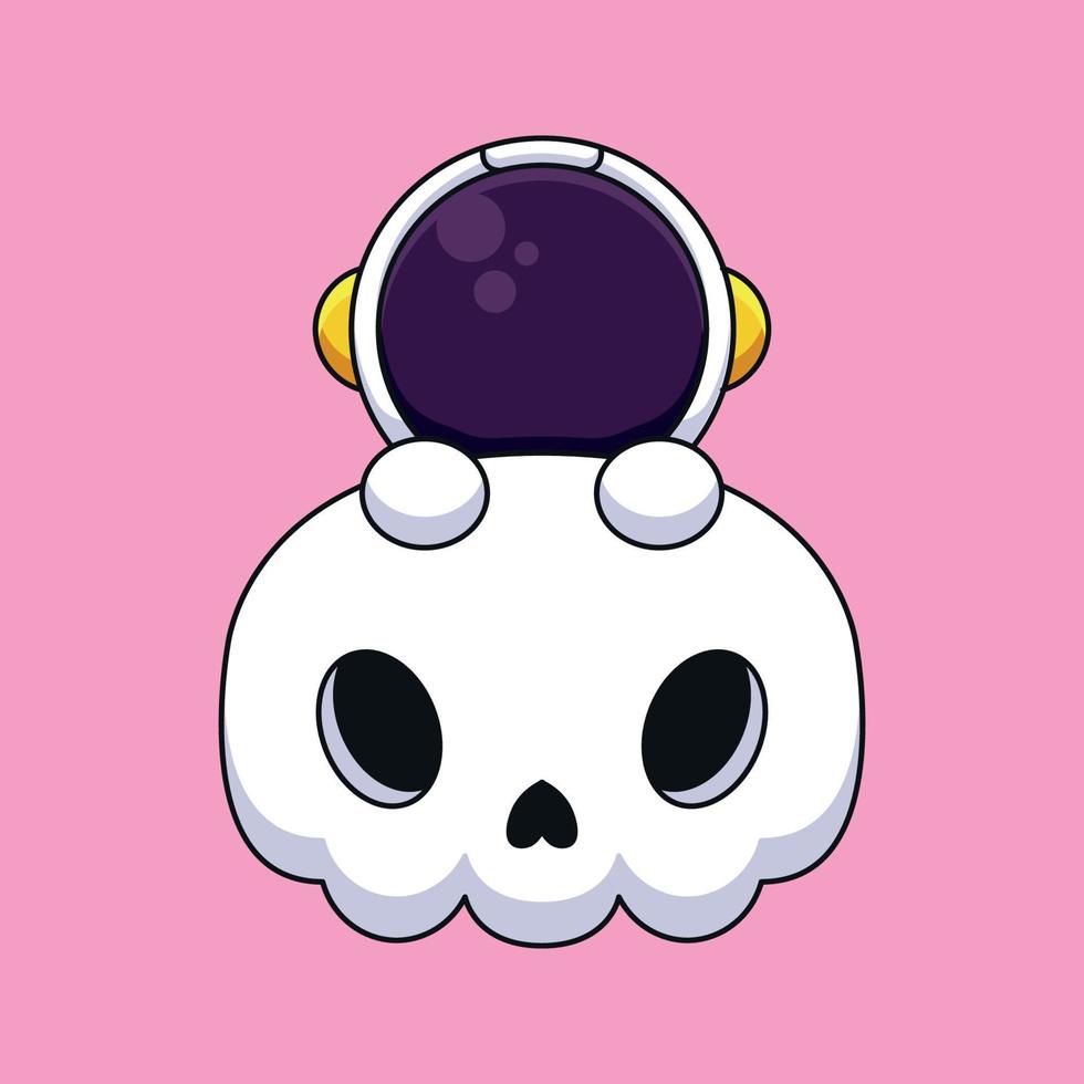 cute skull astronaut halloween cartoon mascot doodle art hand drawn concept vector kawaii icon illustration