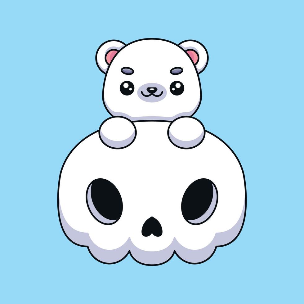 lindo cráneo oso polar halloween dibujos animados mascota garabato arte dibujado a mano concepto vector kawaii icono ilustración