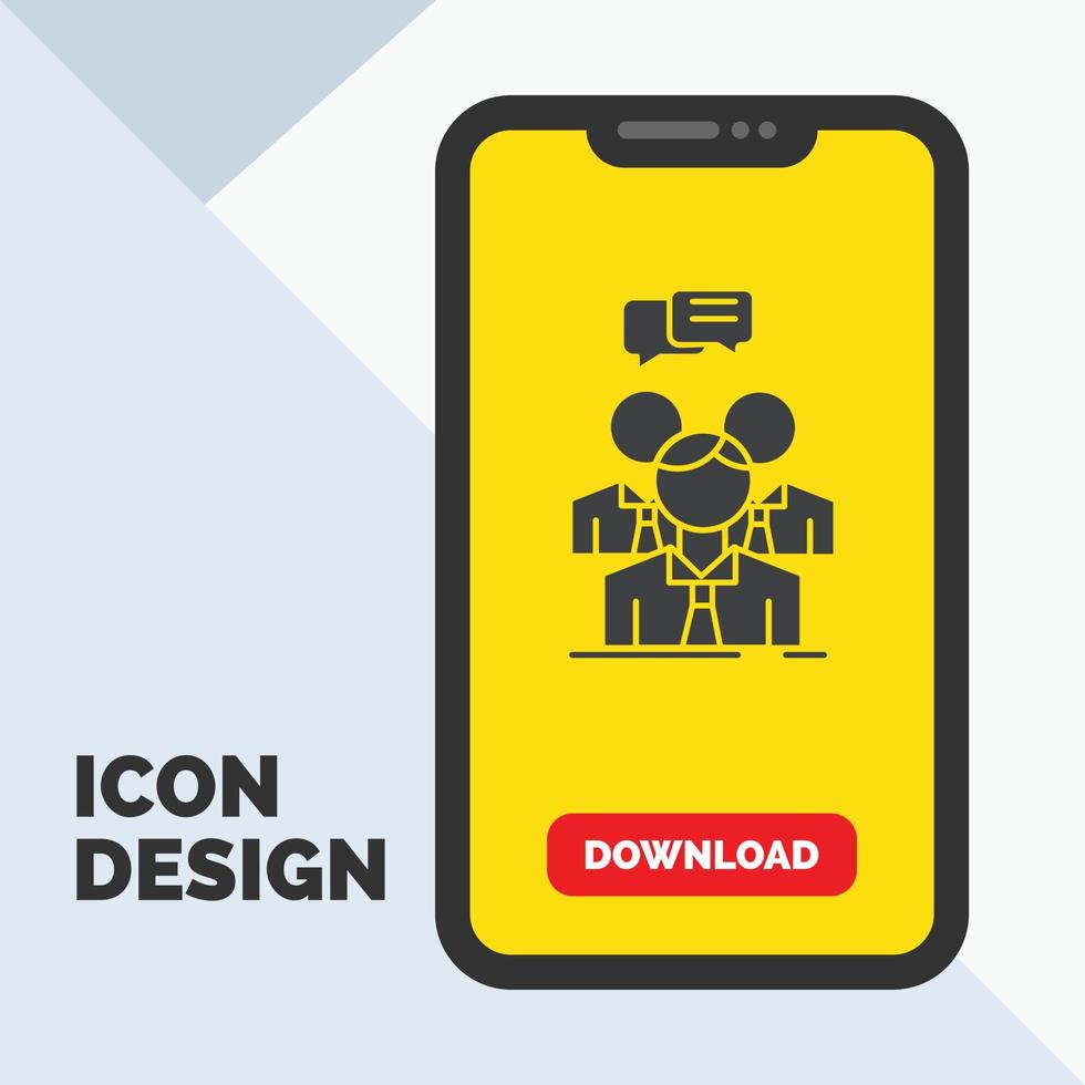 group, business, meeting, people, team Glyph Icon in Mobile for Download Page. Yellow Background vector