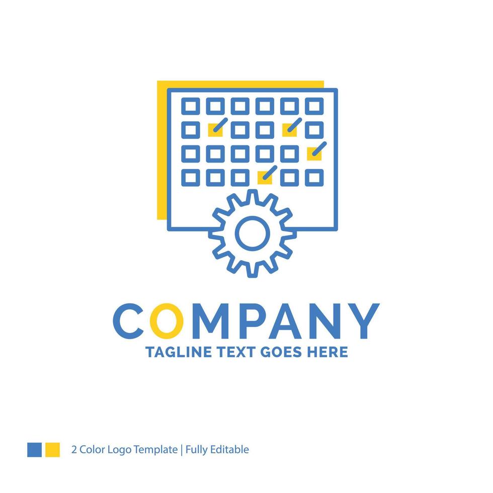 Event. management. processing. schedule. timing Blue Yellow Business Logo template. Creative Design Template Place for Tagline. vector