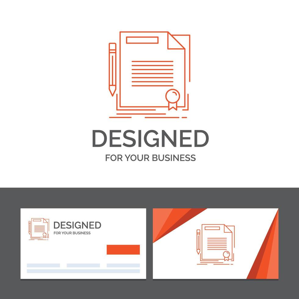 Business logo template for agreement. contract. deal. document. paper. Orange Visiting Cards with Brand logo template vector