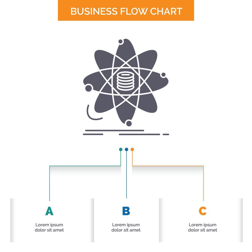 análisis. datos. información. investigar. diseño de diagrama de flujo de negocios de ciencia con 3 pasos. icono de glifo para el lugar de plantilla de fondo de presentación para texto. vector