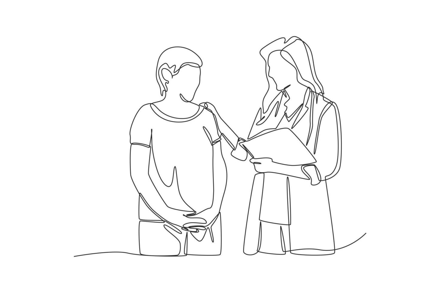 Continuous one line drawing female doctor explaining diagnosis to her patient. Doctor and Patient concept. Single line draw design vector graphic illustration.