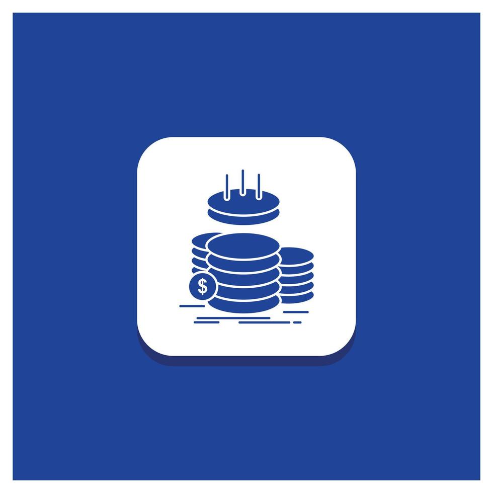 Blue Round Button for coins, finance, gold, income, savings Glyph icon vector