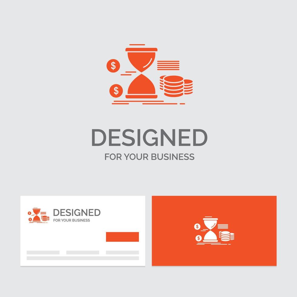 Business logo template for Hourglass. management. money. time. coins. Orange Visiting Cards with Brand logo template. vector
