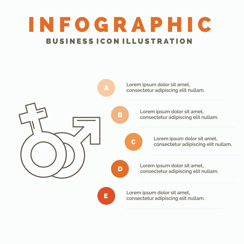 Gender. Venus. Mars. Male. Female Infographics Template for Website and Presentation. Line Gray icon with Orange infographic style vector illustration