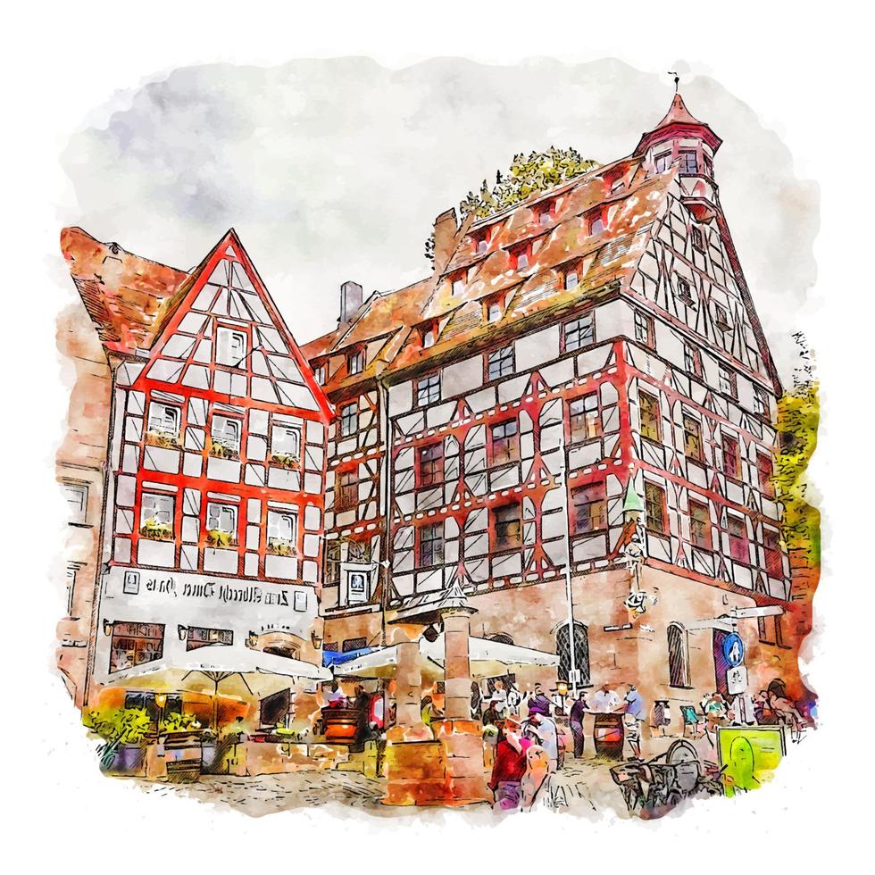 Nurnberg Germany Watercolor sketch hand drawn illustration vector