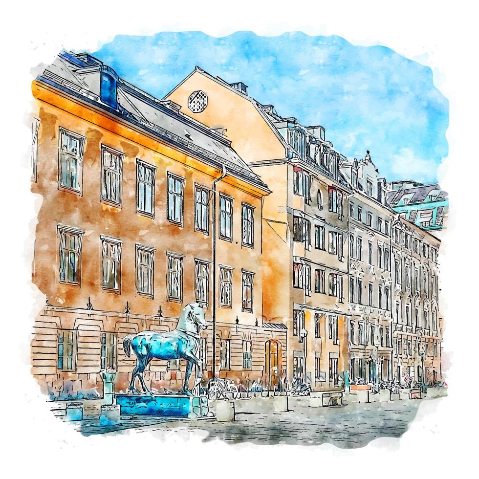 Stockholm Sweden Watercolor sketch hand drawn illustration vector