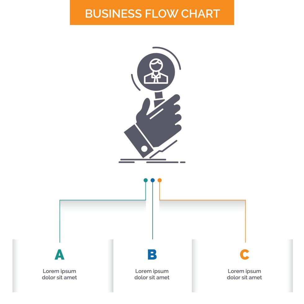 recruitment. search. find. human resource. people Business Flow Chart Design with 3 Steps. Glyph Icon For Presentation Background Template Place for text. vector