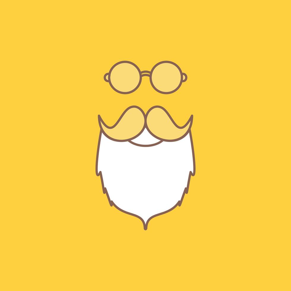 moustache, Hipster, movember, beared, men Flat Line Filled Icon. Beautiful Logo button over yellow background for UI and UX, website or mobile application vector