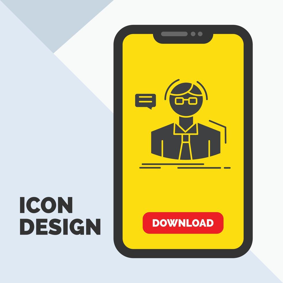 professor. student. scientist. teacher. school Glyph Icon in Mobile for Download Page. Yellow Background vector