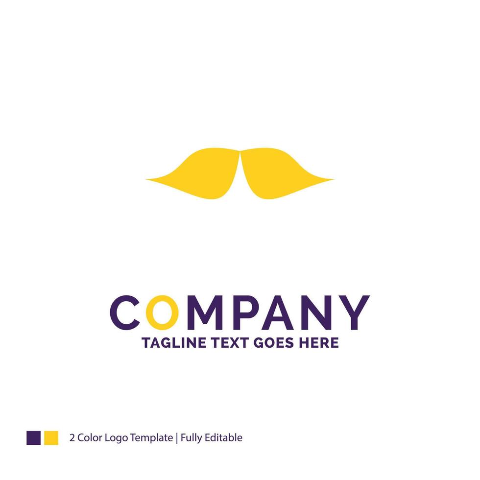 Company Name Logo Design For moustache. Hipster. movember. male. men. Purple and yellow Brand Name Design with place for Tagline. Creative Logo template for Small and Large Business. vector