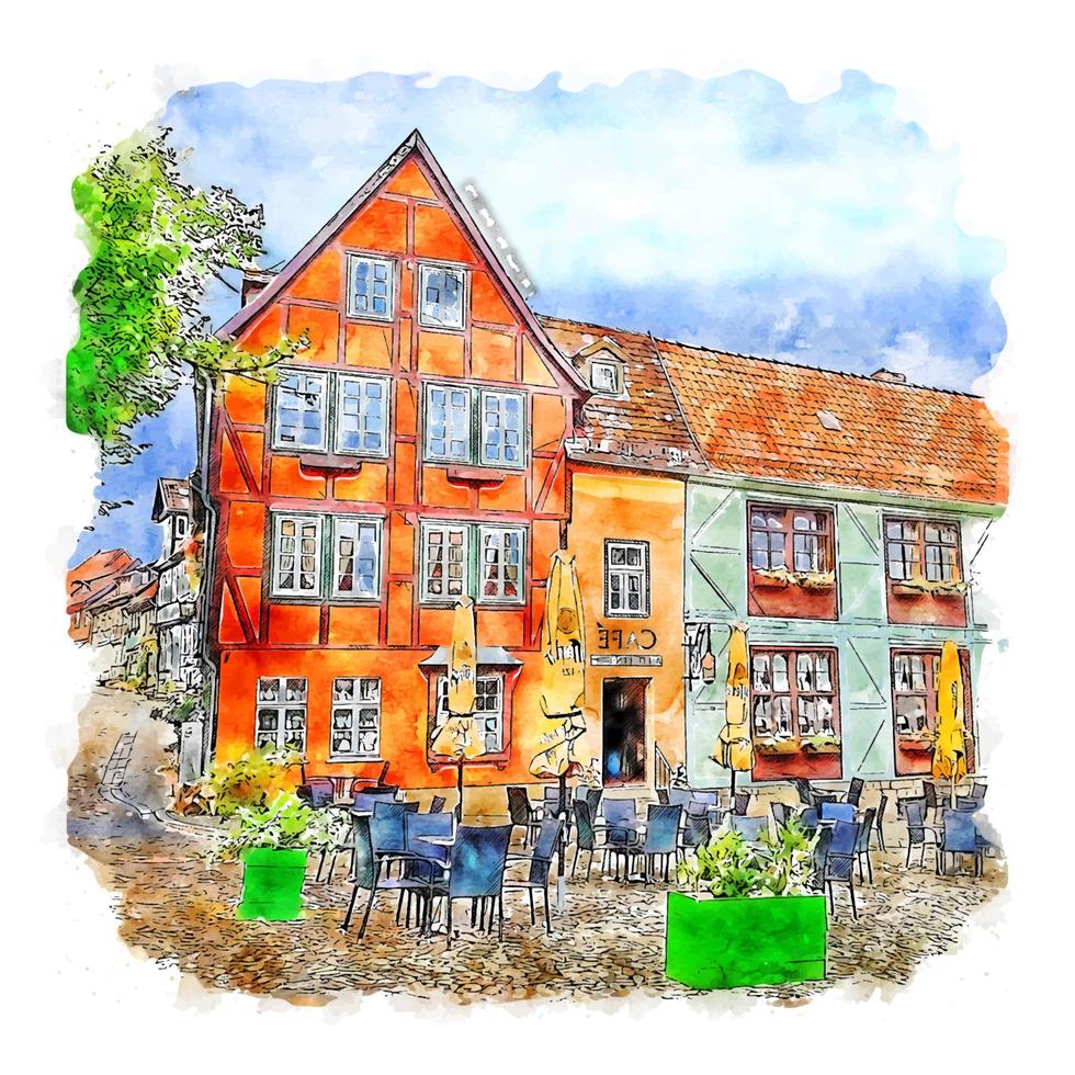 Quedlinburg Germany Watercolor sketch hand drawn illustration vector