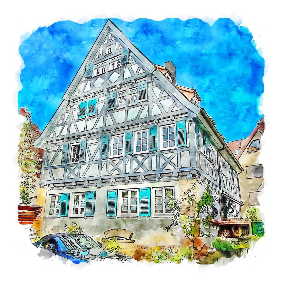 Ditzingen Germany Watercolor sketch hand drawn illustration vector