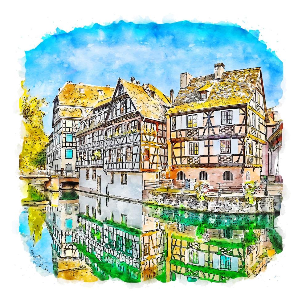 Strasbourg France Watercolor sketch hand drawn illustration vector