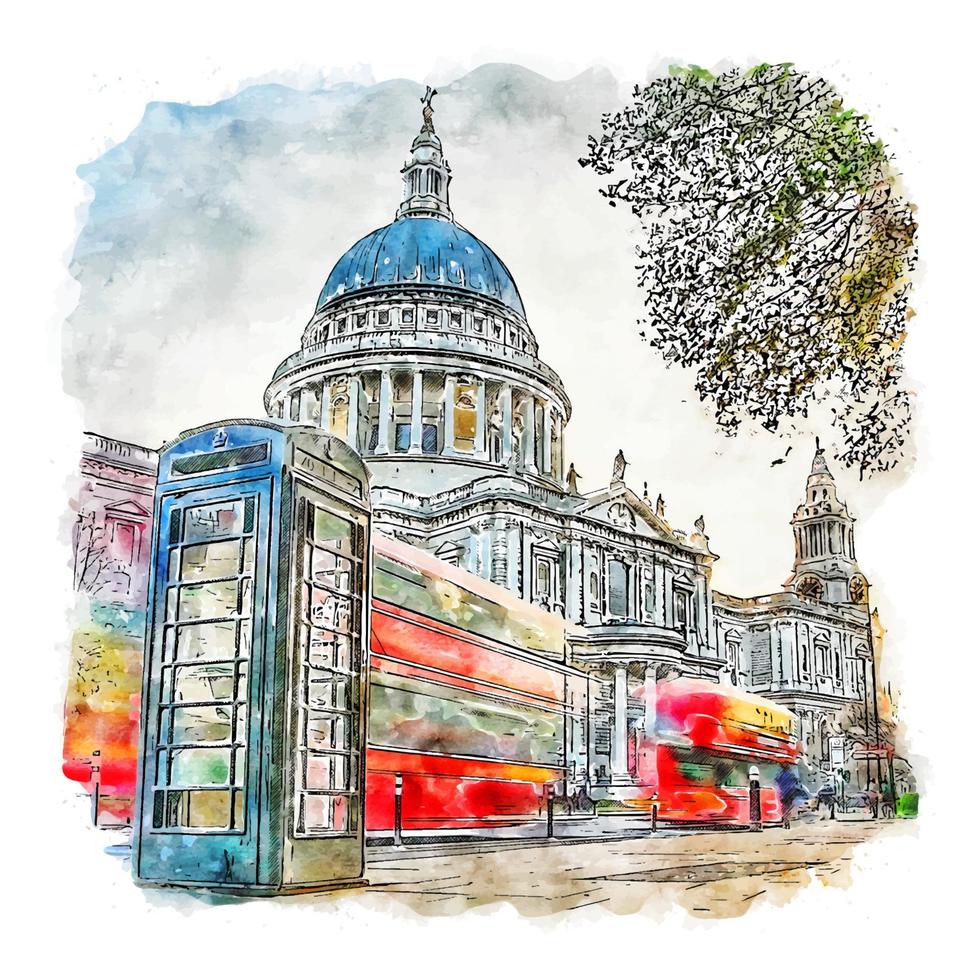 St. Paul's Cathedral London Watercolor sketch hand drawn illustration vector