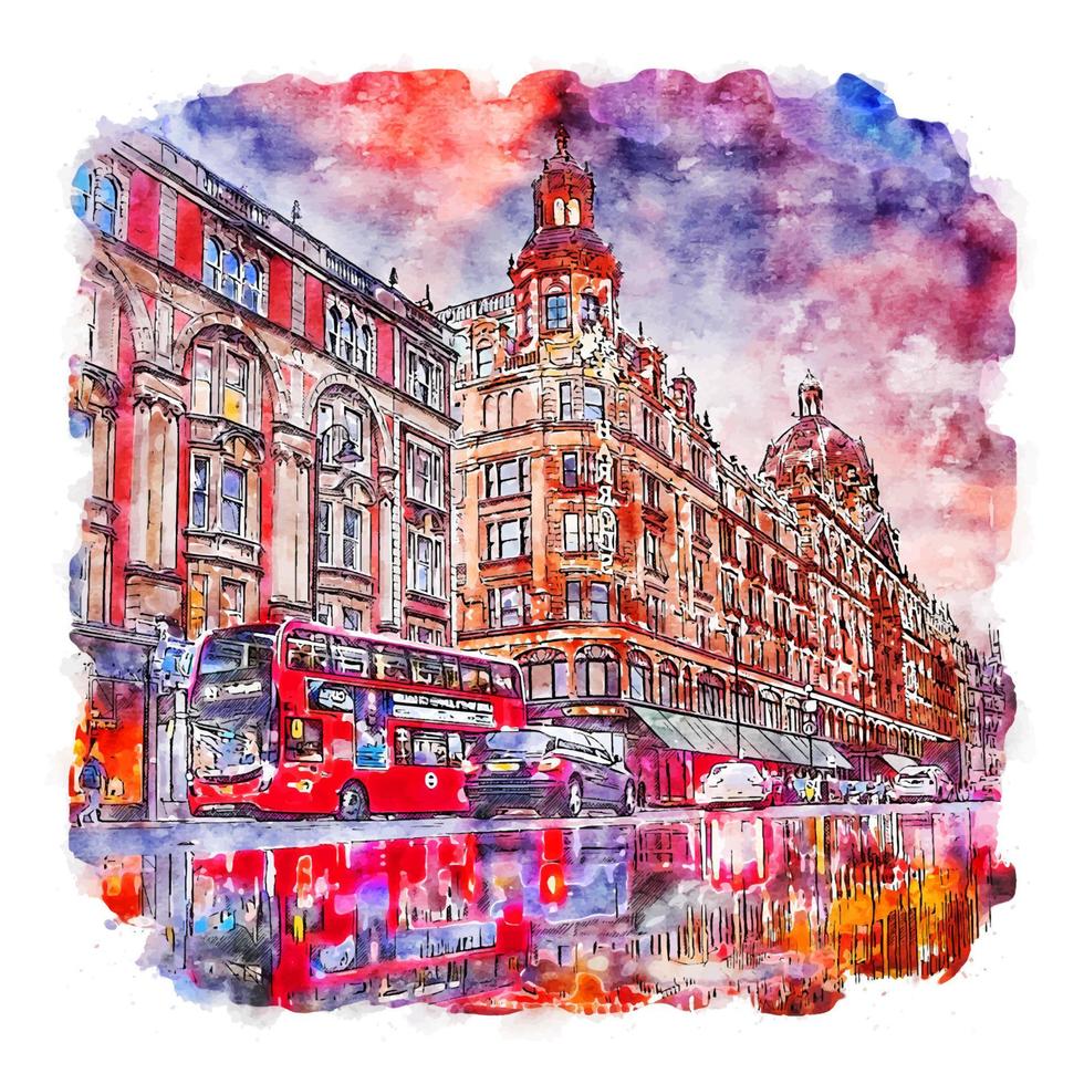 London United Kingdom Watercolor sketch hand drawn illustration vector