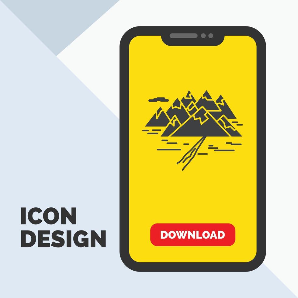 Mountain. hill. landscape. rocks. crack Glyph Icon in Mobile for Download Page. Yellow Background vector