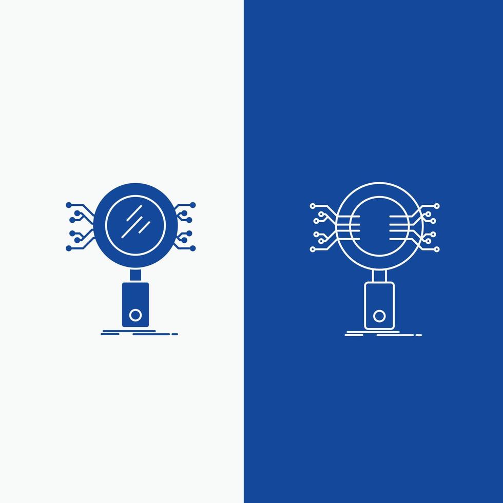 Analysis. Search. information. research. Security Line and Glyph web Button in Blue color Vertical Banner for UI and UX. website or mobile application vector