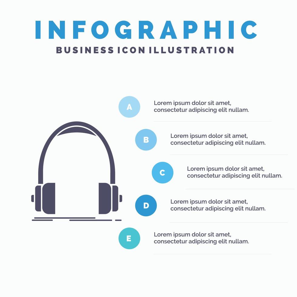 audio. auricular. auriculares. monitor. plantilla de infografías de estudio para sitio web y presentación. icono de glifo gris con ilustración de vector de estilo infográfico azul.