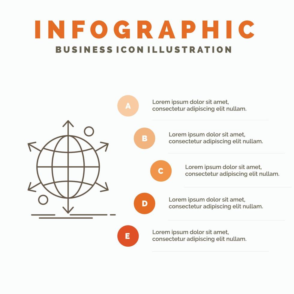 negocio. internacional. red. la red. plantilla de infografía web para sitio web y presentación. icono de línea gris con ilustración de vector de estilo infográfico naranja