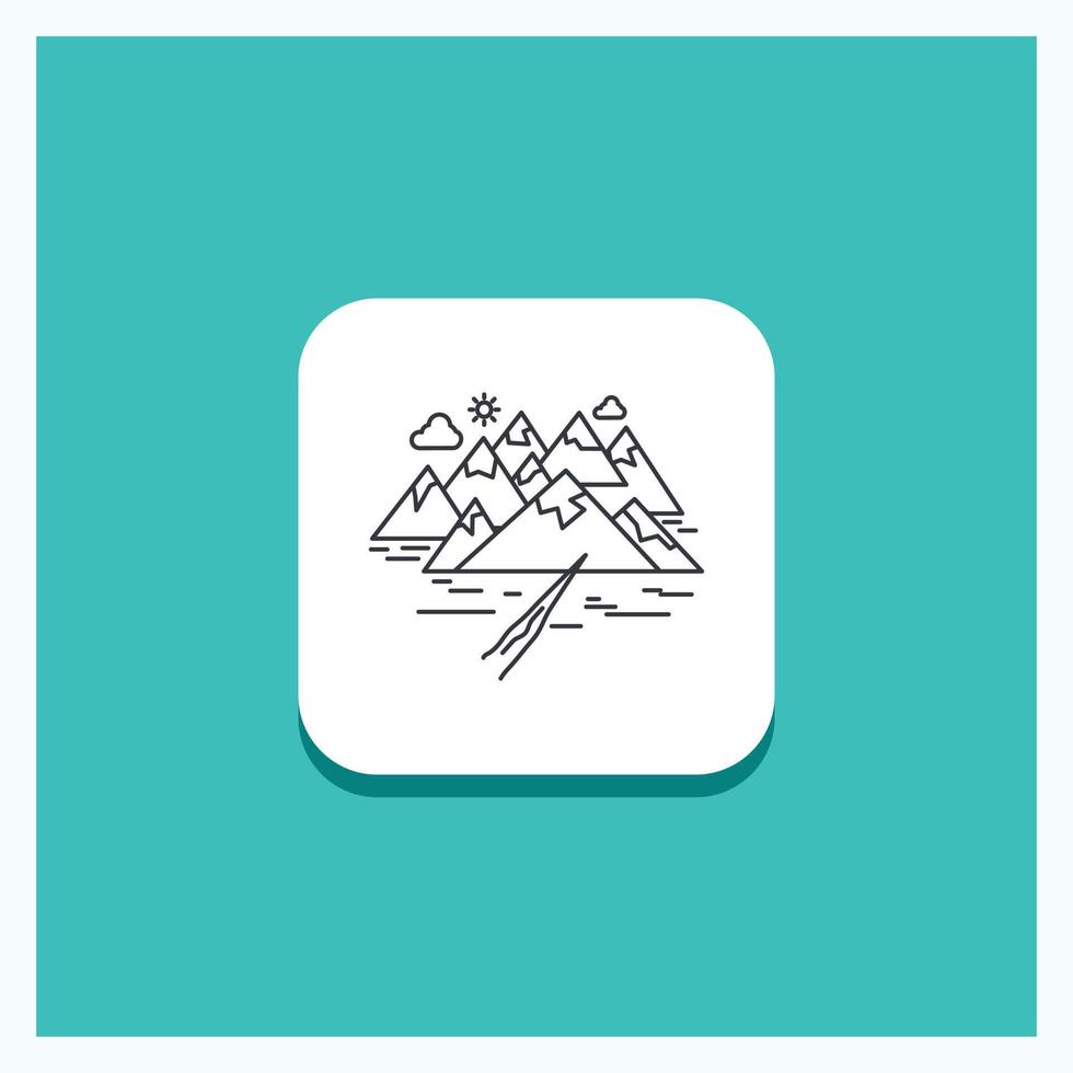 Round Button for Mountain. hill. landscape. rocks. crack Line icon Turquoise Background vector