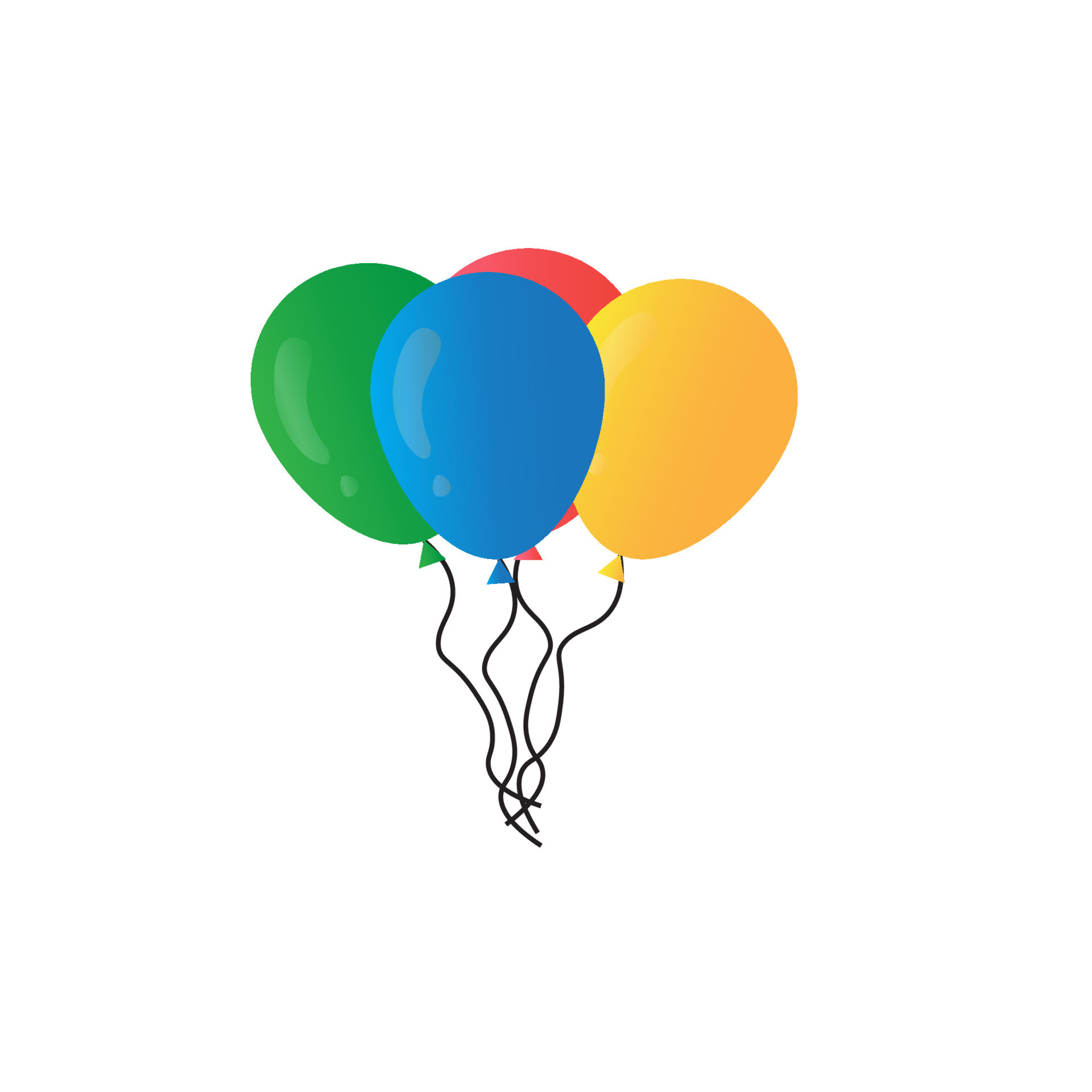 Balloons in cartoon style. Bunch of balloons for birthdays and parties