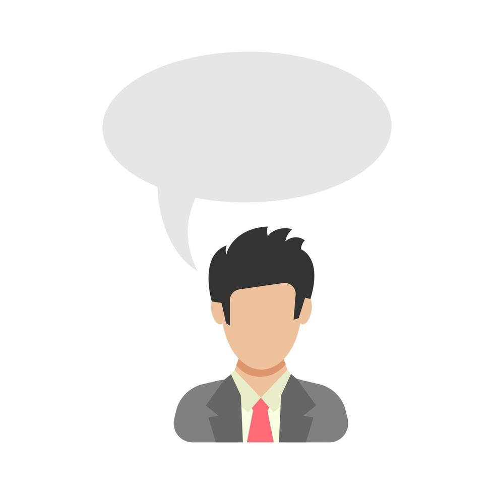 Monologue. Businessman says. Man in business suit with speech bubble. People icon in flat style. Vector illustration