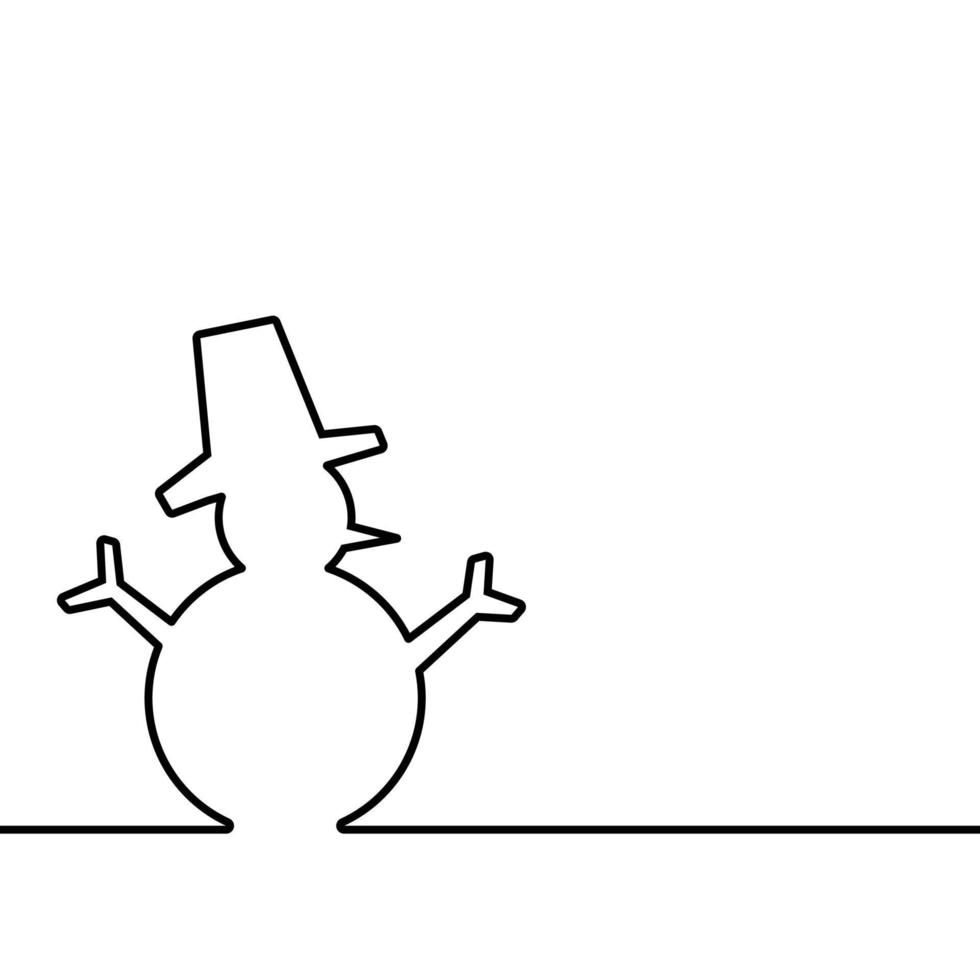 muñeco de nieve líneas continuas aisladas sobre fondo blanco, invierno navidad y año nuevo vacaciones concepto vector ilustración
