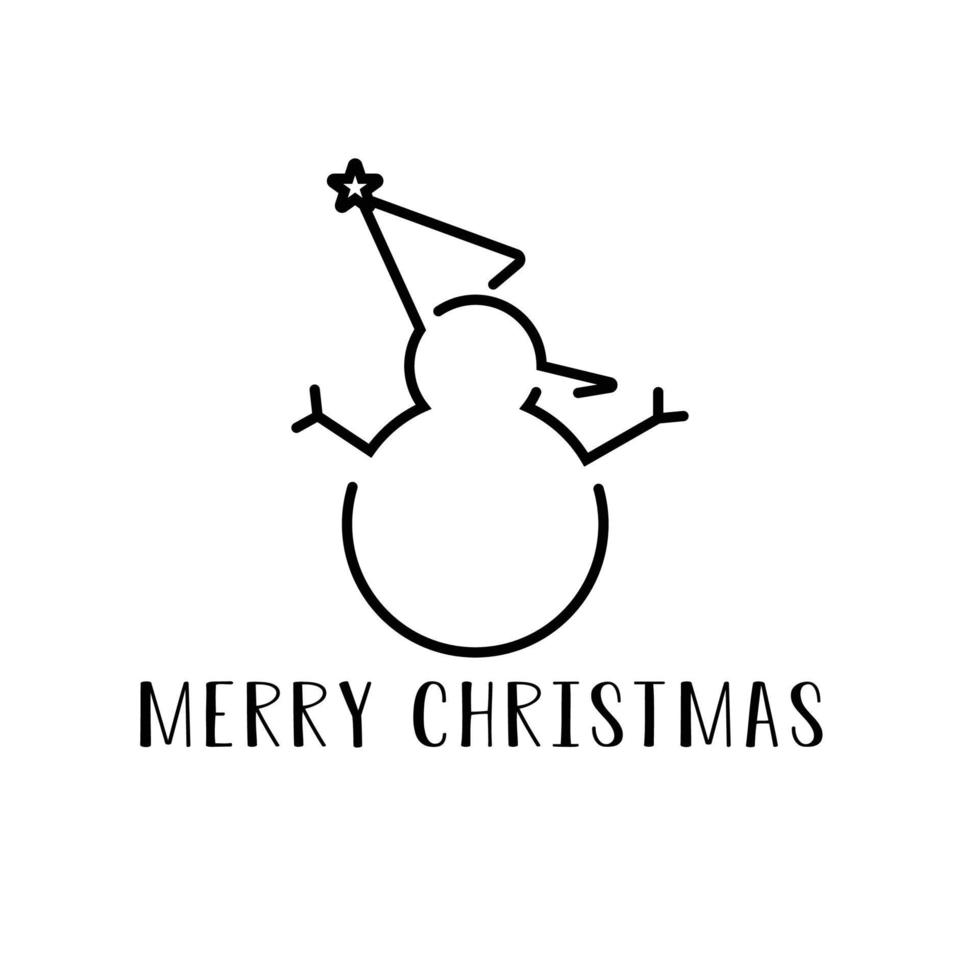Snowman icon, black line style, minimalist style, vector