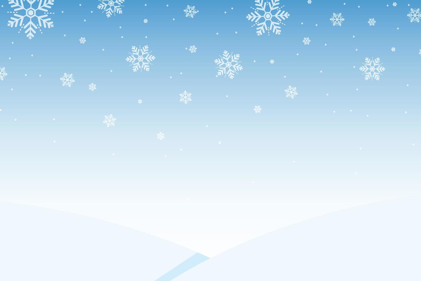 Winter vector background, falling snow and covering all over the area, copy space for design, use as wallpaper or greeting card, for Christmas and New Year.