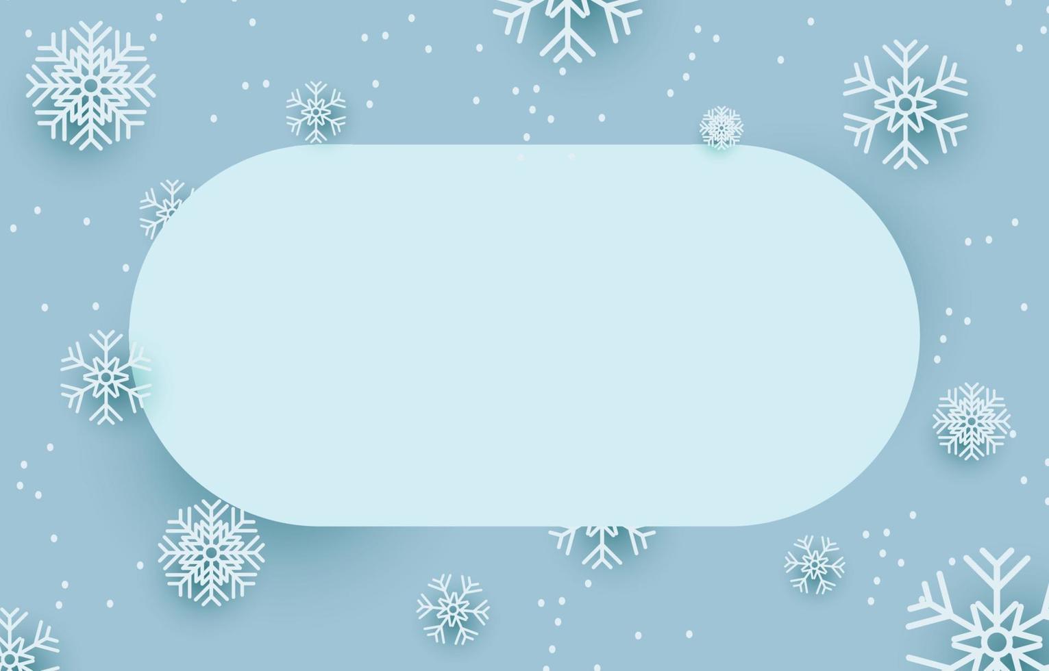 etiqueta ovalada en blanco azul claro decorada con copos de nieve, ilustración vectorial nieve de invierno, concepto navidad y año nuevo. vector