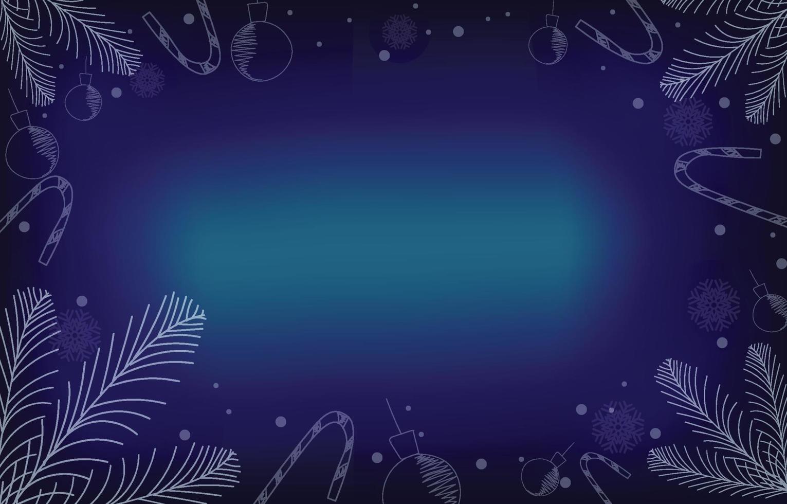 Dark blue background with blank frame decorated with snowflakes,tree and ball, vector illustration of winter christmas and new year.