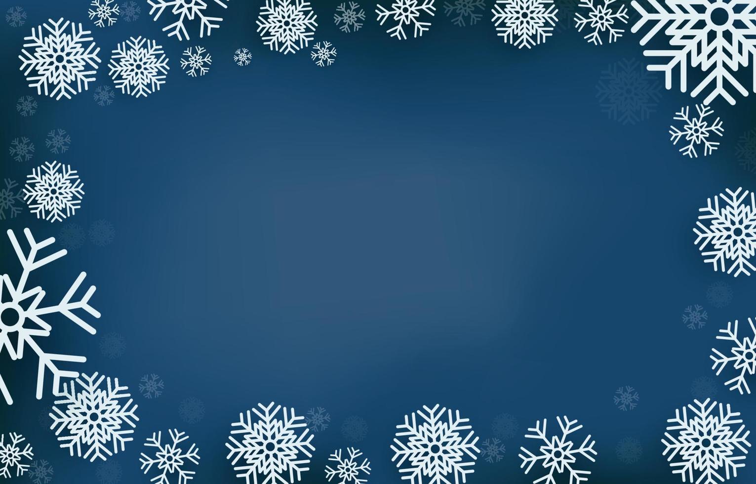 Dark blue background with blank frame decorated with snowflakes, vector illustration of winter christmas and new year.
