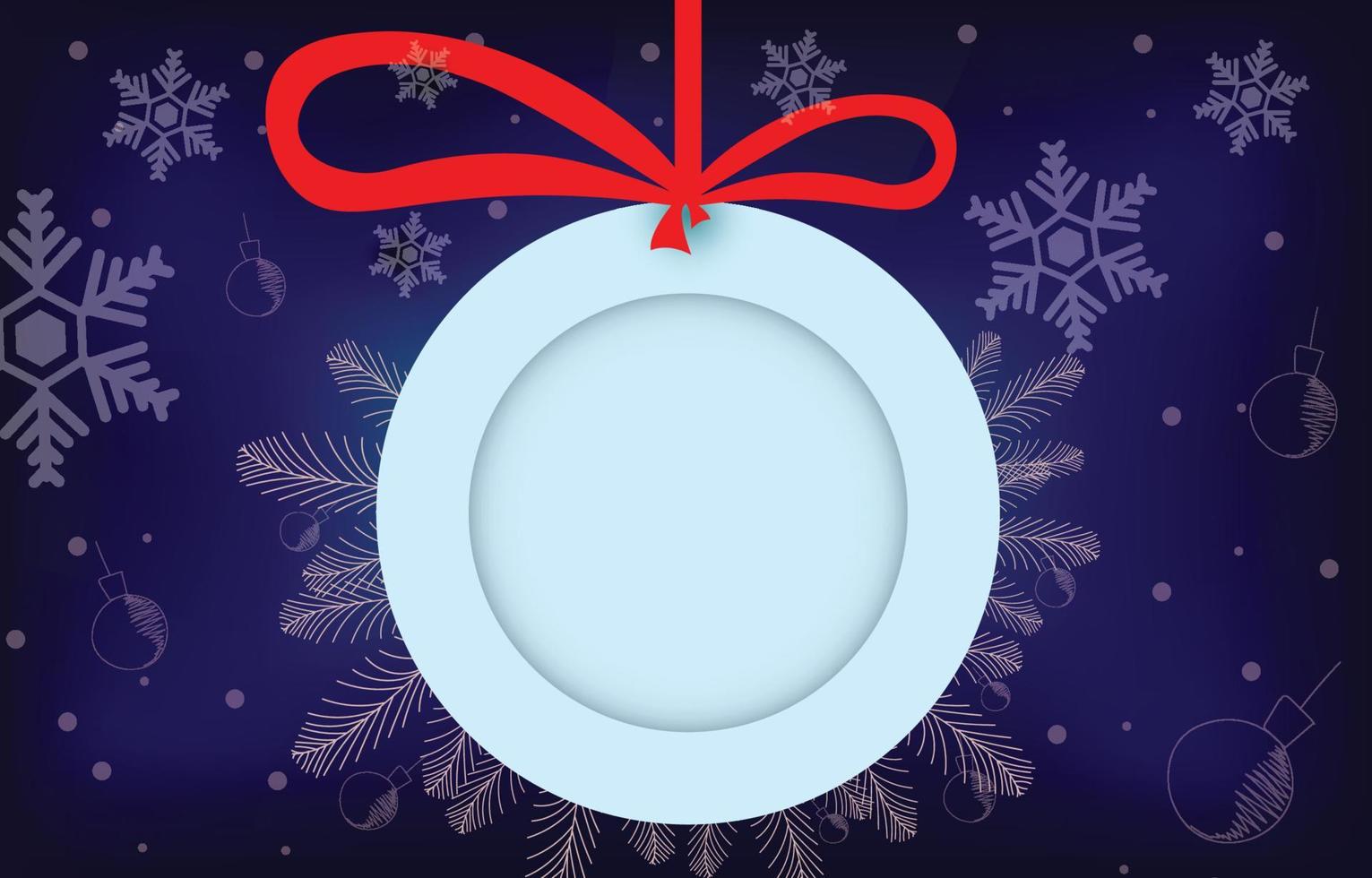 Circle hang tag with decoration items merry christmas and happy new year. background with blank frame decorated, vector illustration of winter