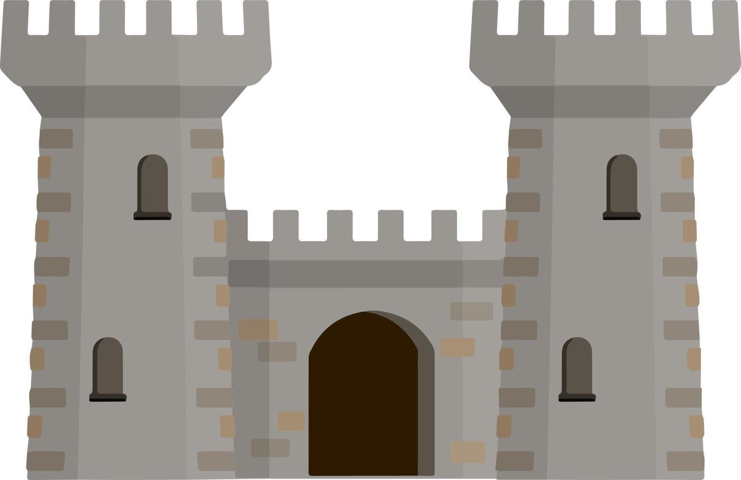 castillo de piedra europeo medieval. fortaleza del caballero. concepto de seguridad, protección y defensa. ilustración plana de dibujos animados. edificio militar con murallas, puertas y gran torre. vector