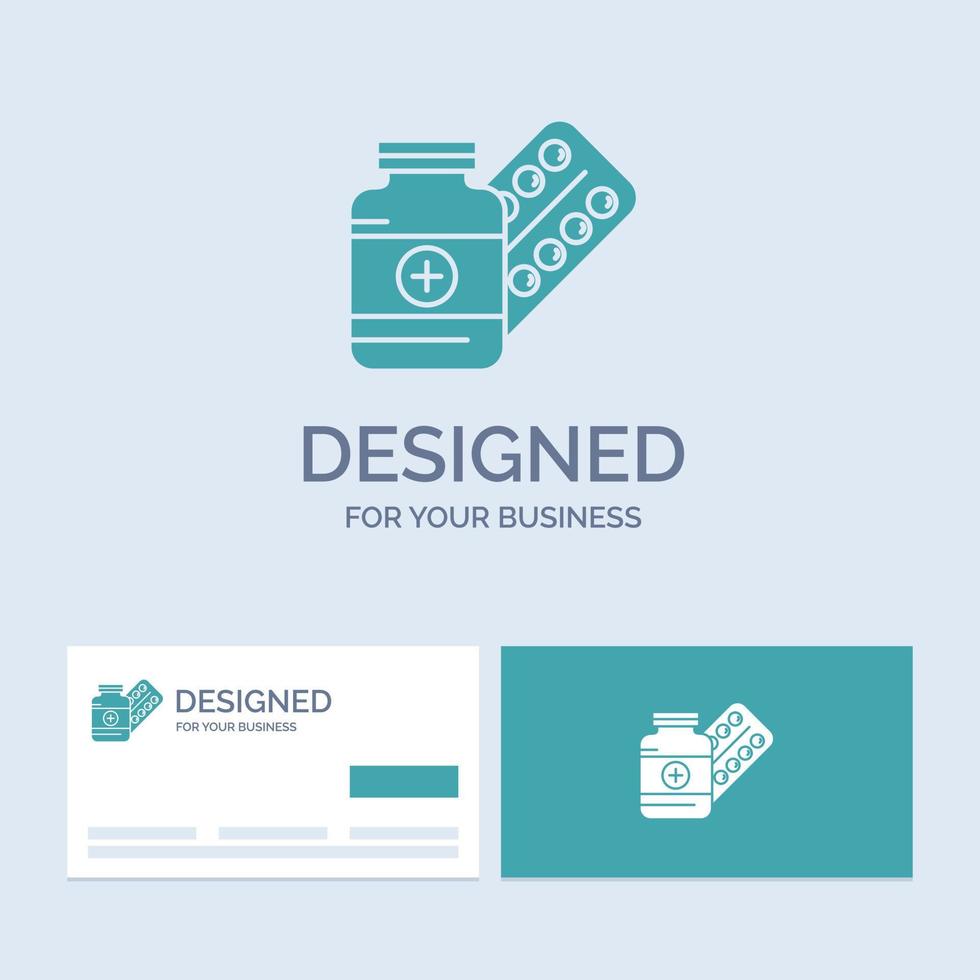 medicine, Pill, capsule, drugs, tablet Business Logo Glyph Icon Symbol for your business. Turquoise Business Cards with Brand logo template. vector