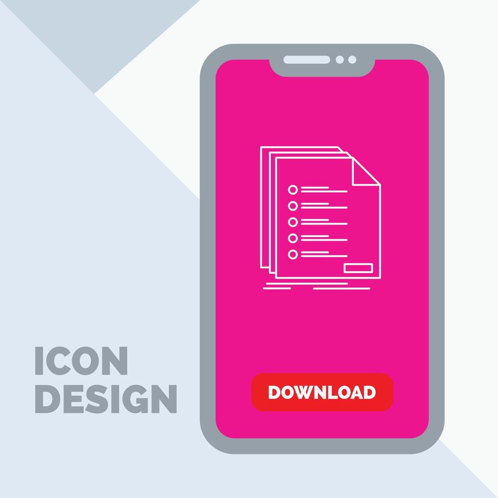 Check. filing. list. listing. registration Line Icon in Mobile for Download Page vector