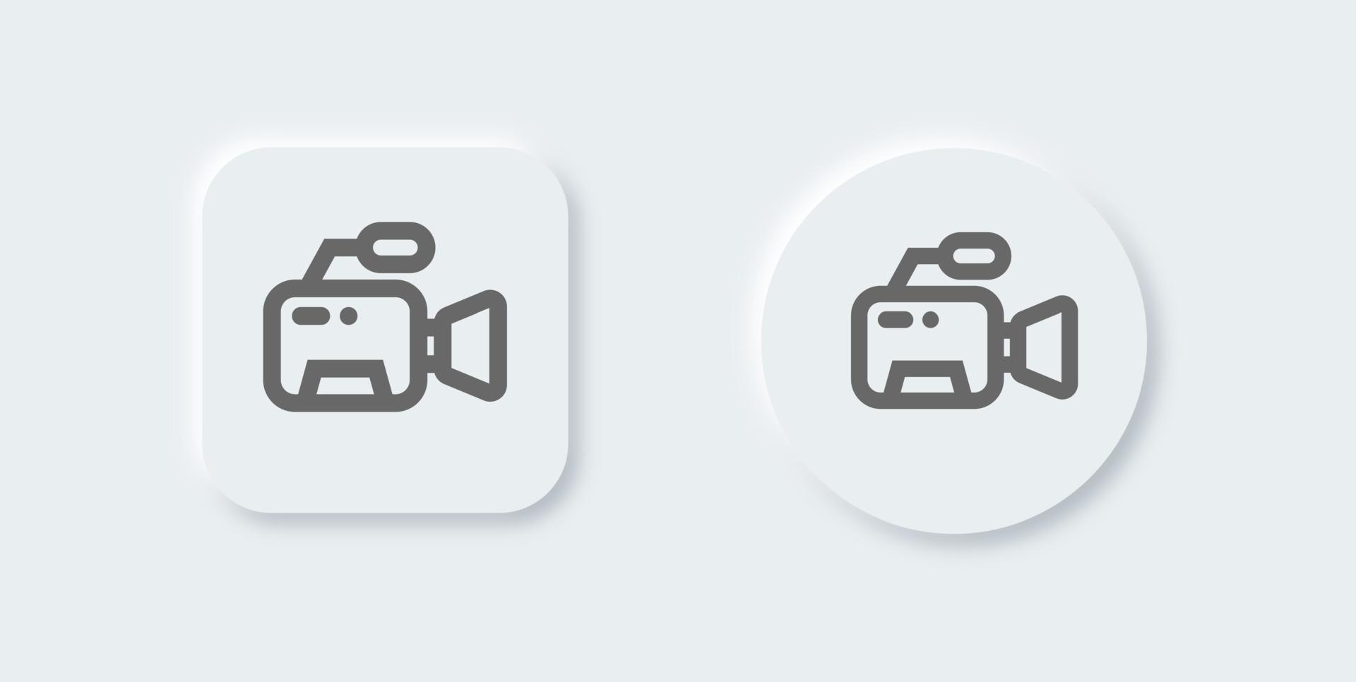 Video camera line icon in neomorphic design style. Movie equipment signs vector illustration.