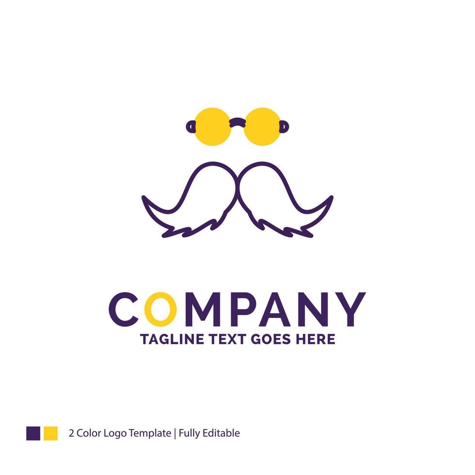 Company Name Logo Design For moustache. Hipster. movember. male. men. Purple and yellow Brand Name Design with place for Tagline. Creative Logo template for Small and Large Business. vector